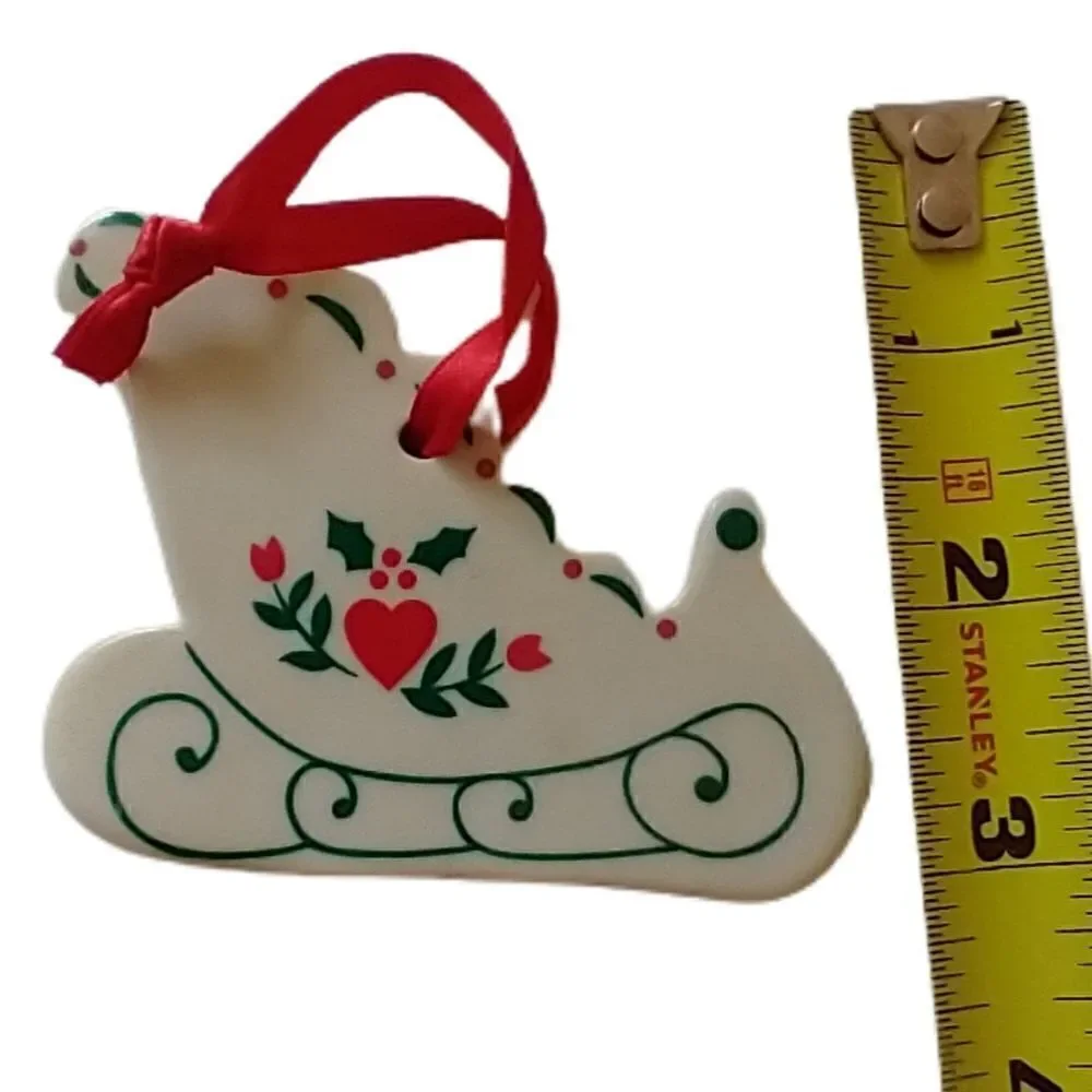 ‎Russ Berrie Sled Ornament Porcelain Christmas Holiday Farmhouse Country Retro